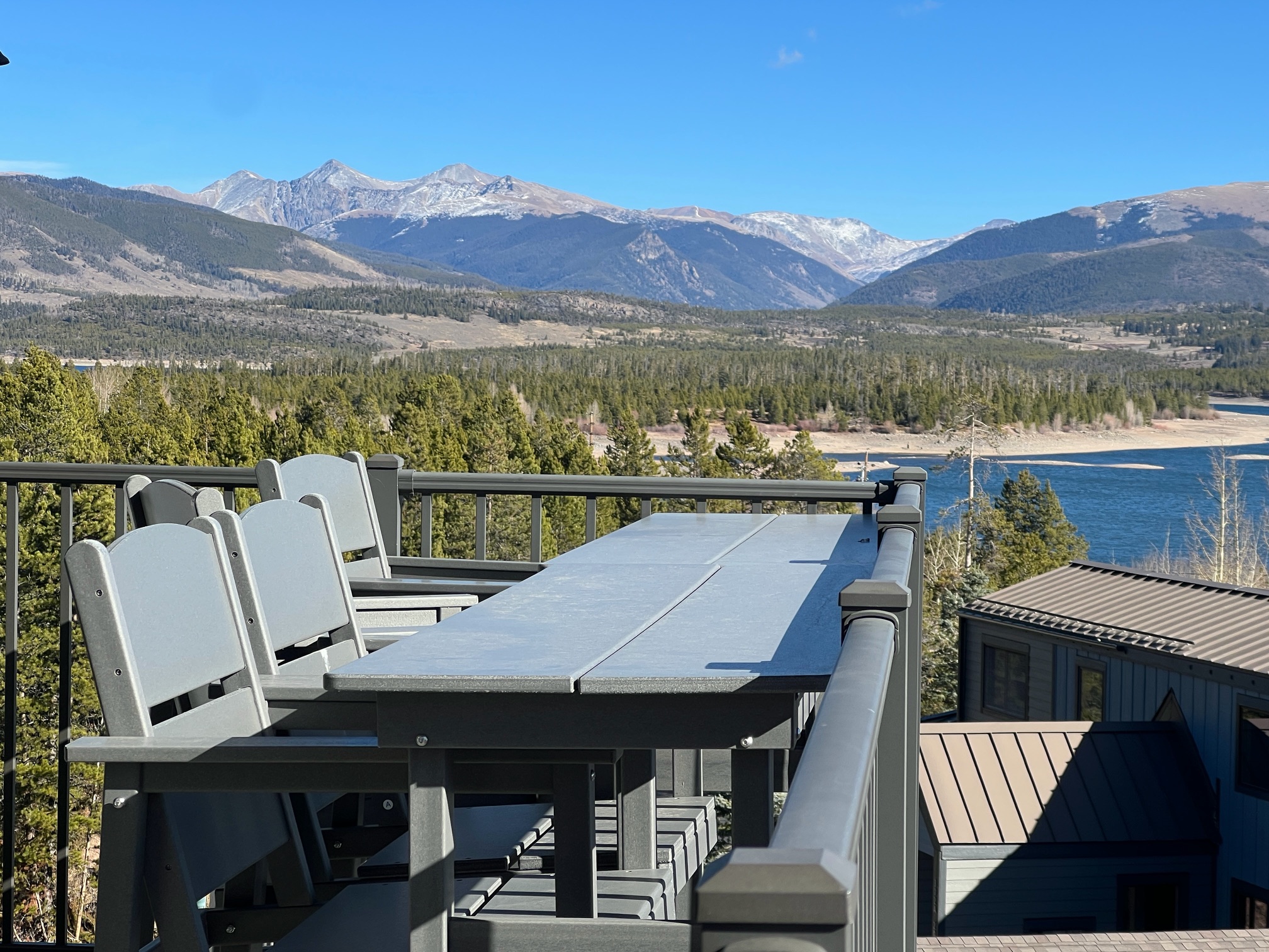 Reservoir and Tenmile Range view from The Eyrie's balcony