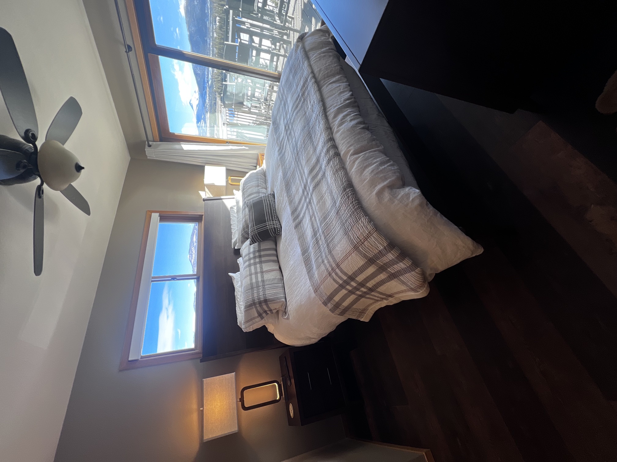 Primary bedroom with mountain views at The Eyrie
