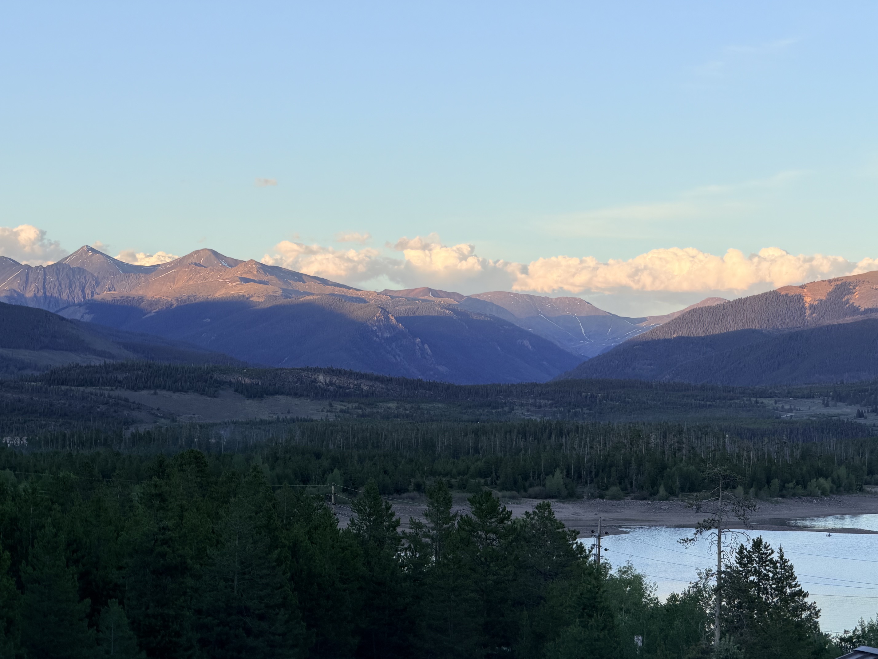 Alpenglow sunset over the Tenmile Range from The Eyrie